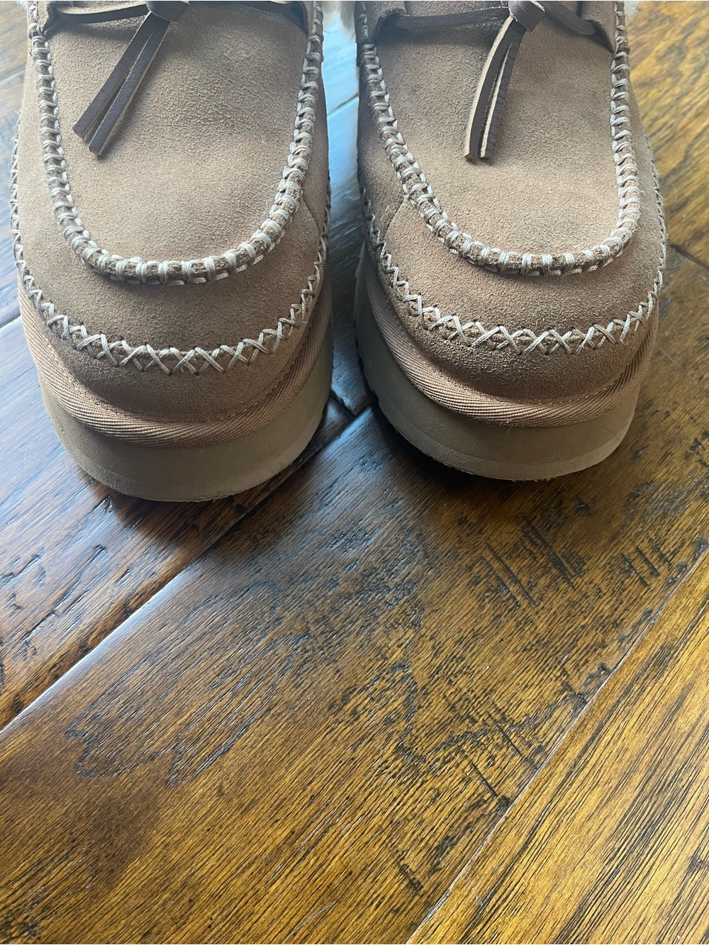 UGG  Chestnut Suede Shearling-Lined Moccasin Slippers - Picture 9 of 11